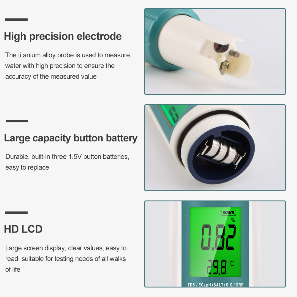 7 in 1 PH TDS EC ORP 塩分 S.G TE - Ph Meter Digital Water Tester のレビューと価格